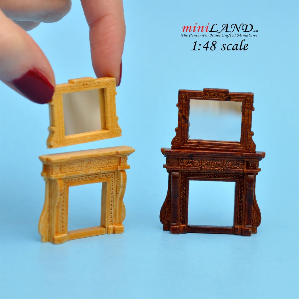 1:48 1/4" quarter scale Fireplace and mirror Oak 1/48 Top Quality dollhouse miniature