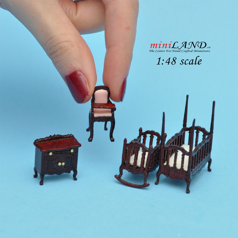 1:48 1/4" quarter scale Victorian baby nursery room set 4pcs Top quality dollhouse miniature MH