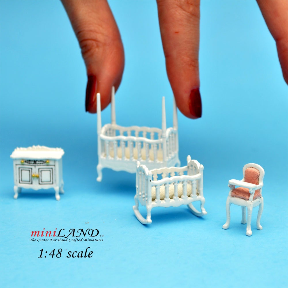 1:48 1/4" quarter scale Victorian baby nursery room set 4pcs Top quality dollhouse miniature White