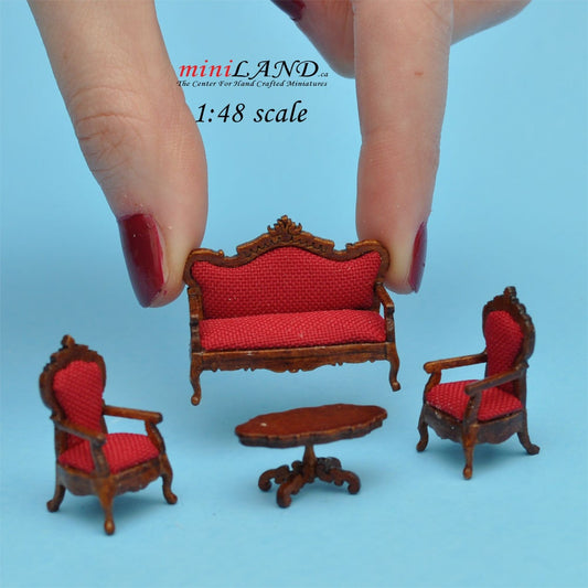 1:48 1/4" quarter scale Victorian living room set 4pcs Top quality Walnut dollhouse miniature Q6770 WN