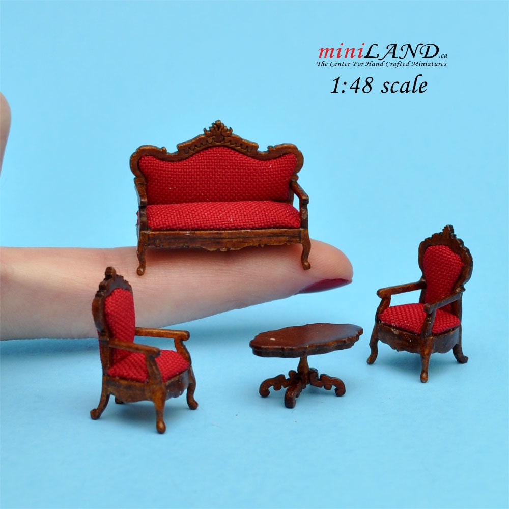 1:48 1/4" quarter scale Victorian living room set 4pcs Top quality Walnut dollhouse miniature Q6770 WN