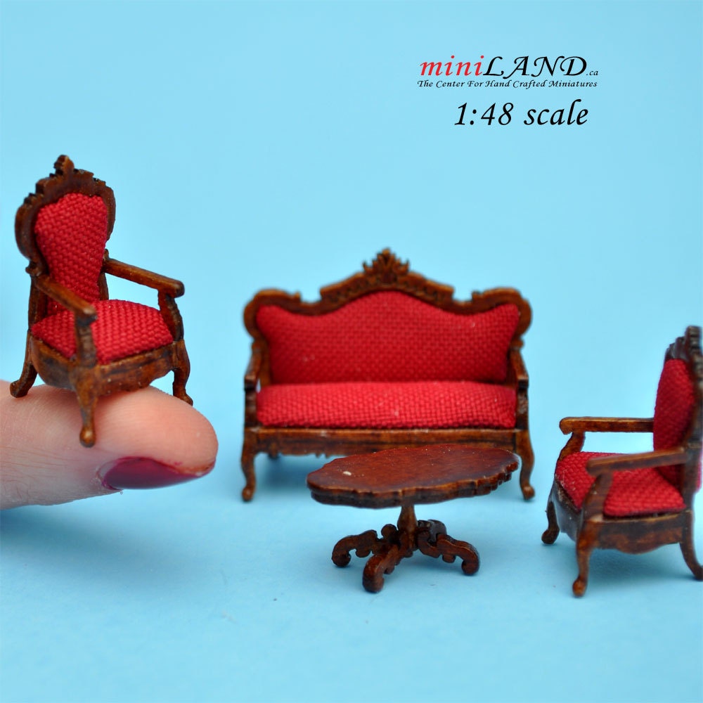 1:48 1/4" quarter scale Victorian living room set 4pcs Top quality Walnut dollhouse miniature Q6770 WN