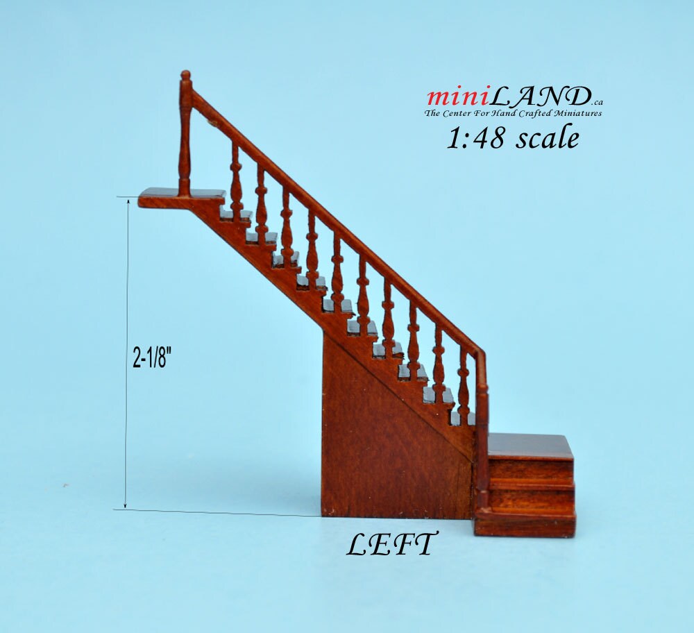 1:48 1/4" quarter scale Left staircase Top quality walnut dollhouse miniature Q8801L WN