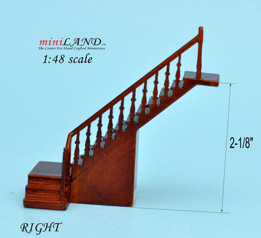 1:48 1/4" quarter scale RIGHT staircase Top quality walnut dollhouse miniature