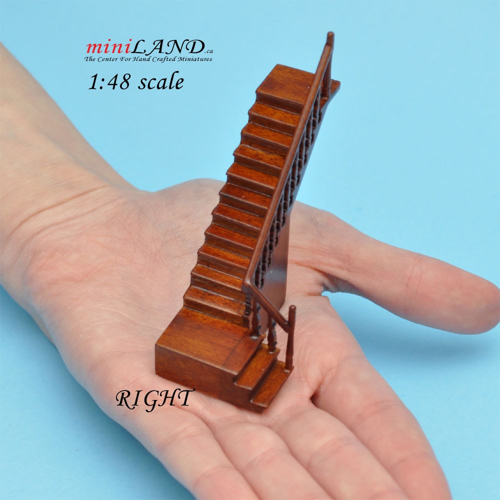 1:48 1/4" quarter scale RIGHT staircase Top quality walnut dollhouse miniature