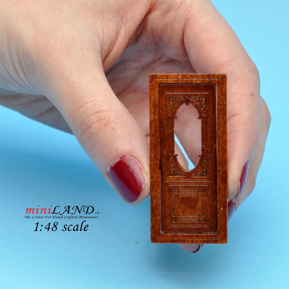 1:48 1/4" quarter scale door Top quality walnut with Plexiglas dollhouse miniature