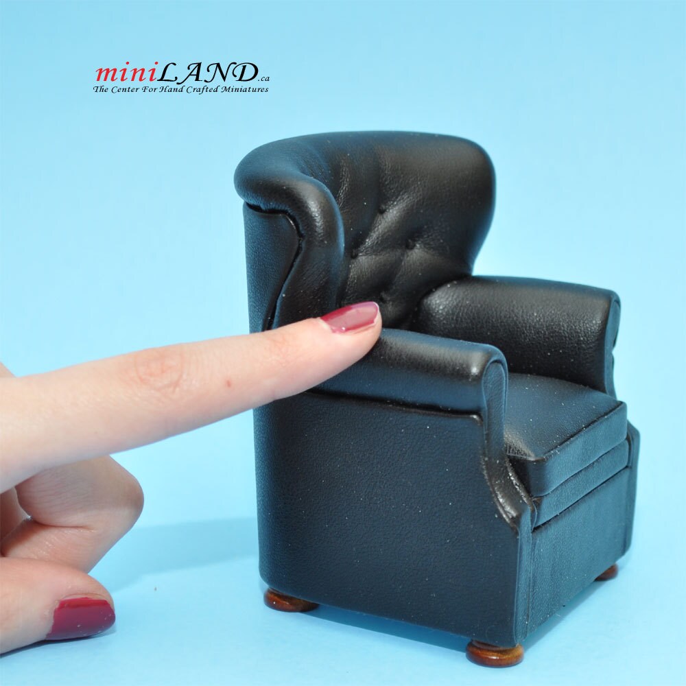 English Armchair for dollhouse miniature 1:12 scale BLACK living room chair