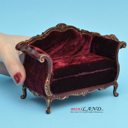 Viktorianisches Sofa für Puppenhausminiatur im Maßstab 1:12, Wohnzimmer, Mahagoni mit Gold, Y4500 MHG