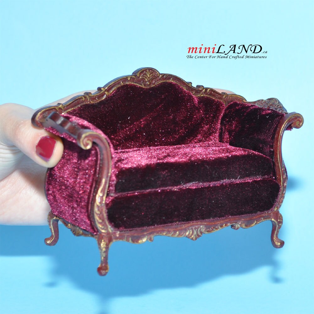 Victorian Sofa for dollhouse miniature 1:12 scale living room mahogany with gold Y4500 MHG
