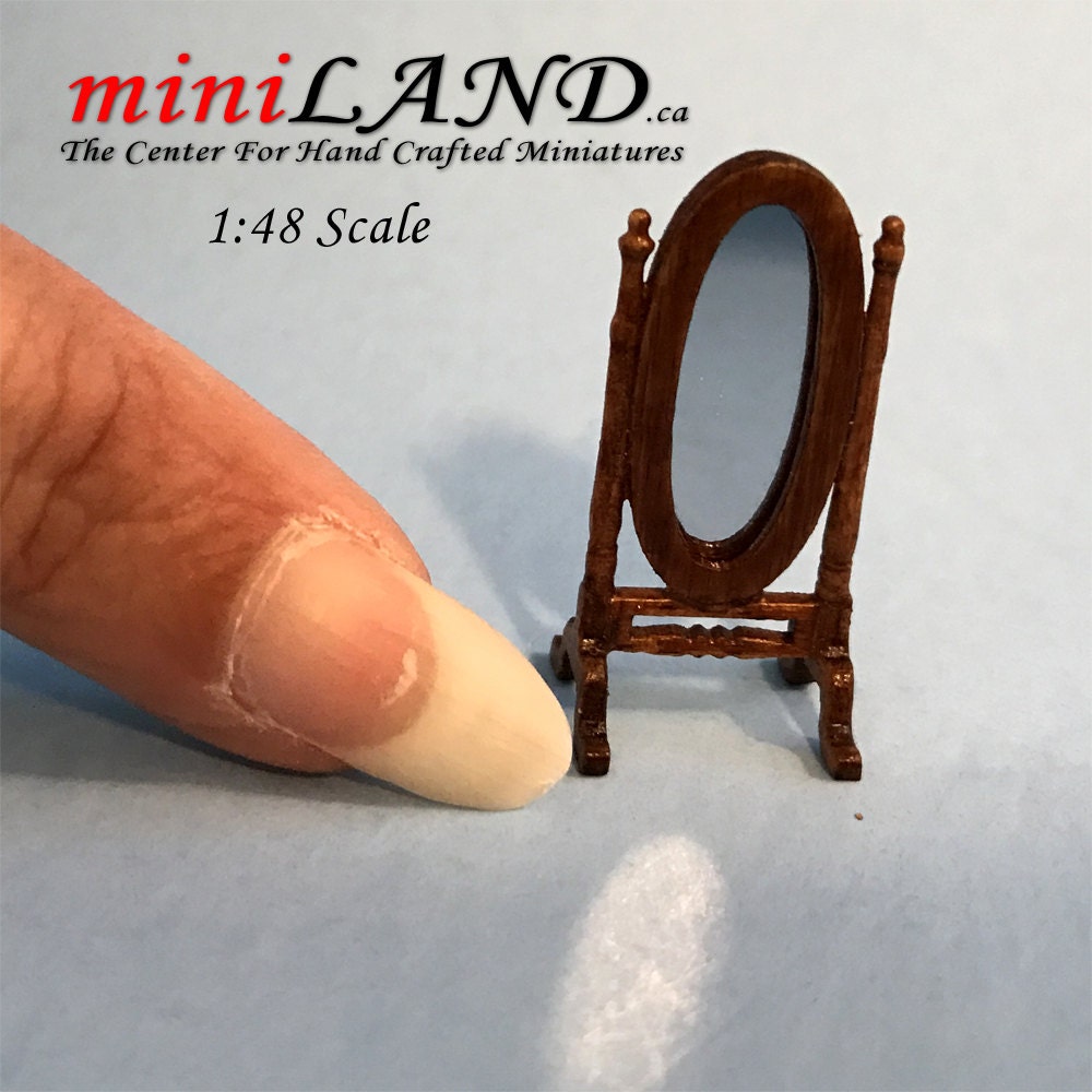 1:48 1/4" quarter scale mirror bedroom Top quality walnut dollhouse miniature