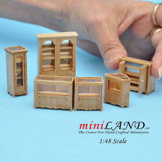 1:48 1/4" quarter scale store shop counters and shelves units 6pcs Pine - Top Quality