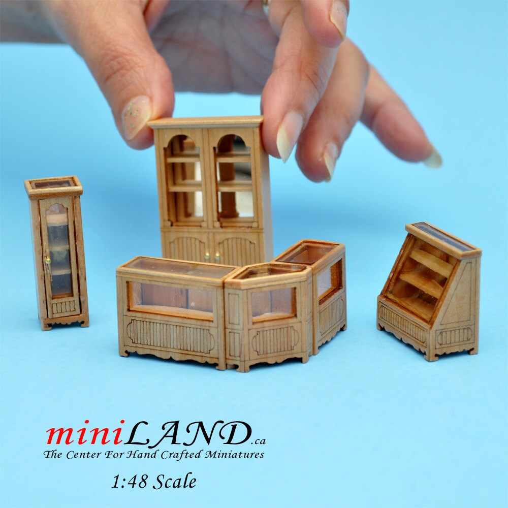 1:48 1/4" quarter scale store shop counters and shelves units 6pcs Pine - Top Quality