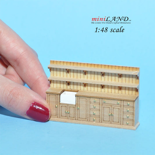 Meuble de cuisine miniature inachevé à l'échelle 1/4 avec étagères et évier pour maison de poupée Q0100 UF