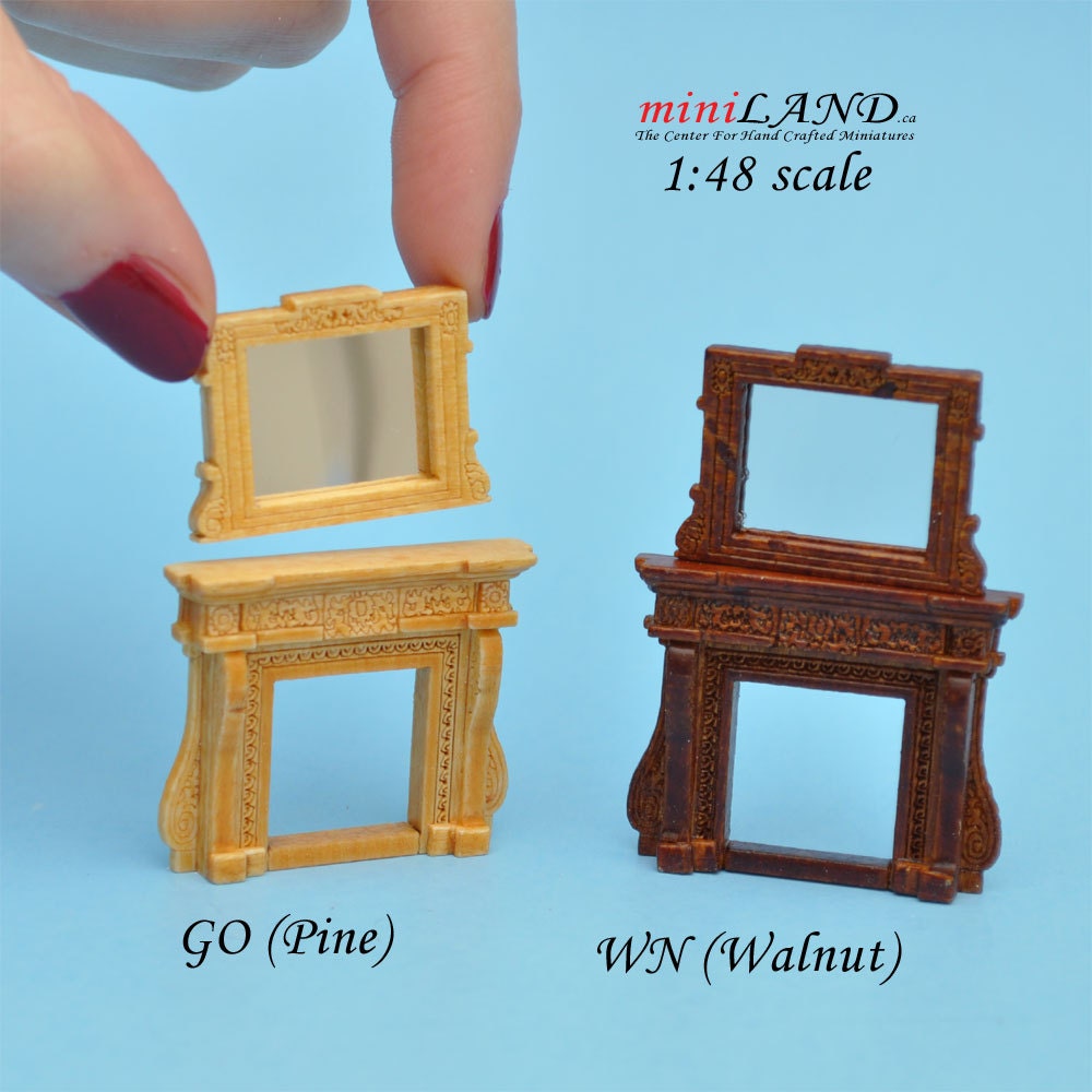 1:48 1/4" quarter scale Fireplace and mirror Oak 1/48 Top Quality dollhouse miniature