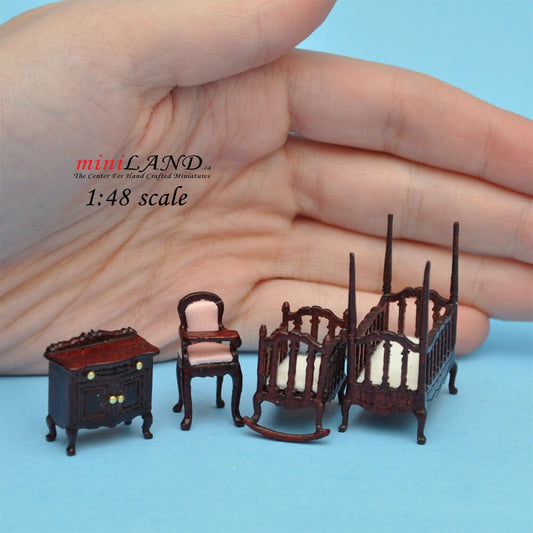 1:48 1/4" quarter scale Victorian baby nursery room set 4pcs Top quality dollhouse miniature MH