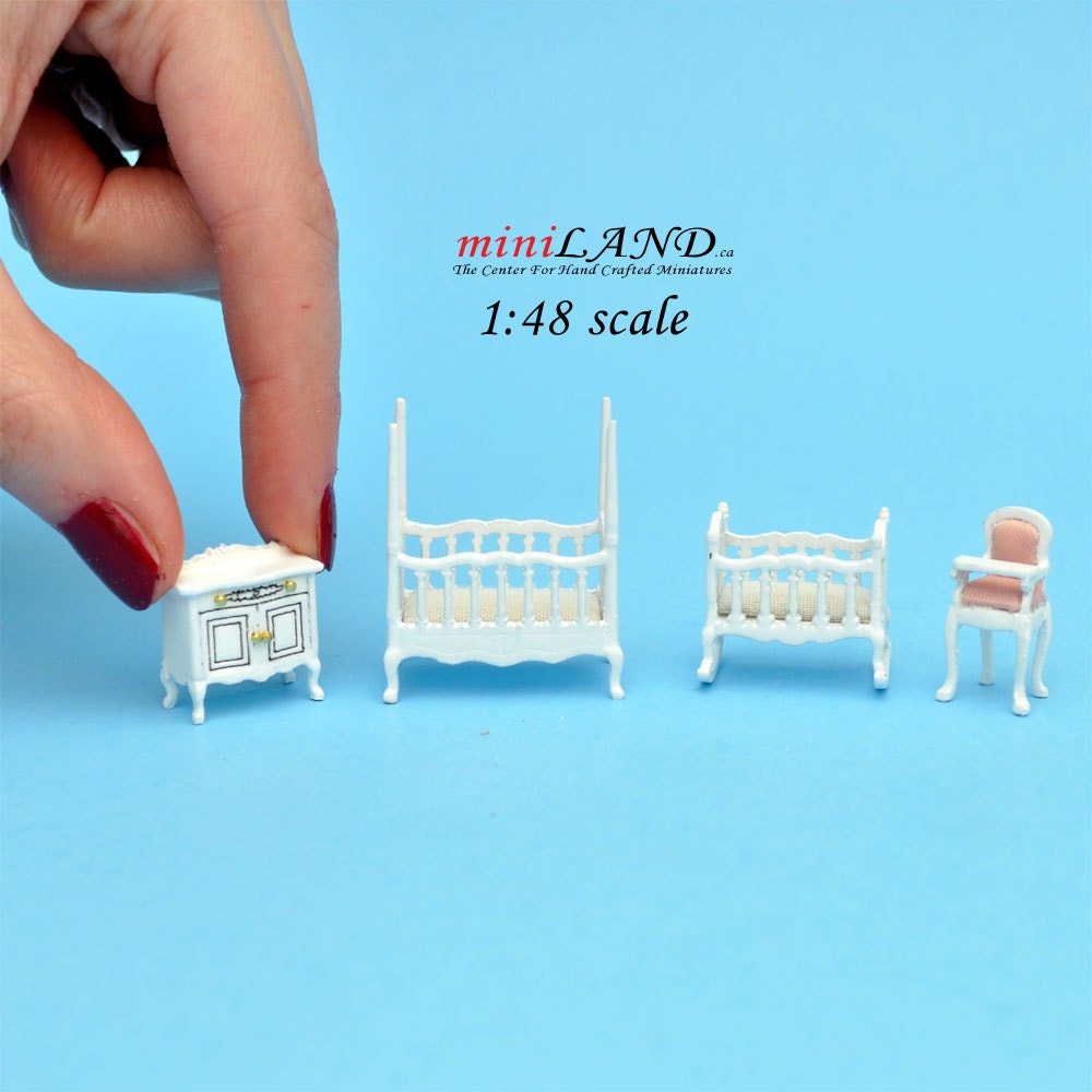 1:48 1/4" quarter scale Victorian baby nursery room set 4pcs Top quality dollhouse miniature White