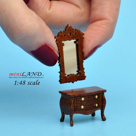 1:48 1/4" quarter scale Victorian dresser with mirror room set 2pcs Top quality Walnut dollhouse miniature