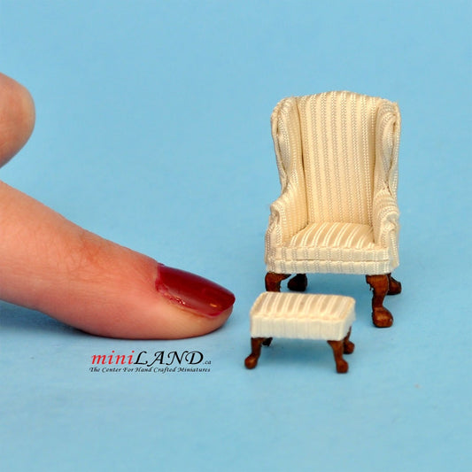 1:48 1/4" quarter scale Queen Ann armchair and stool set 2pcs Top quality White  dollhouse miniature Q2315 A