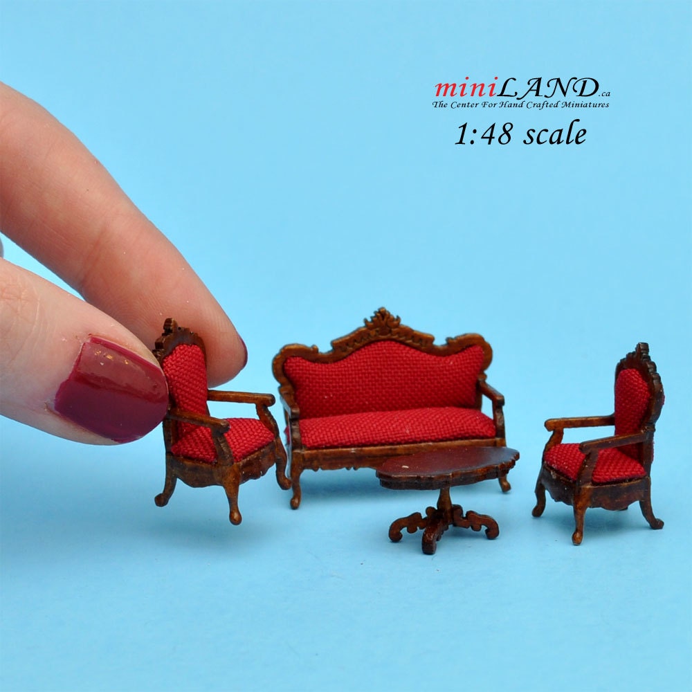 1:48 1/4" quarter scale Victorian living room set 4pcs Top quality Walnut dollhouse miniature Q6770 WN