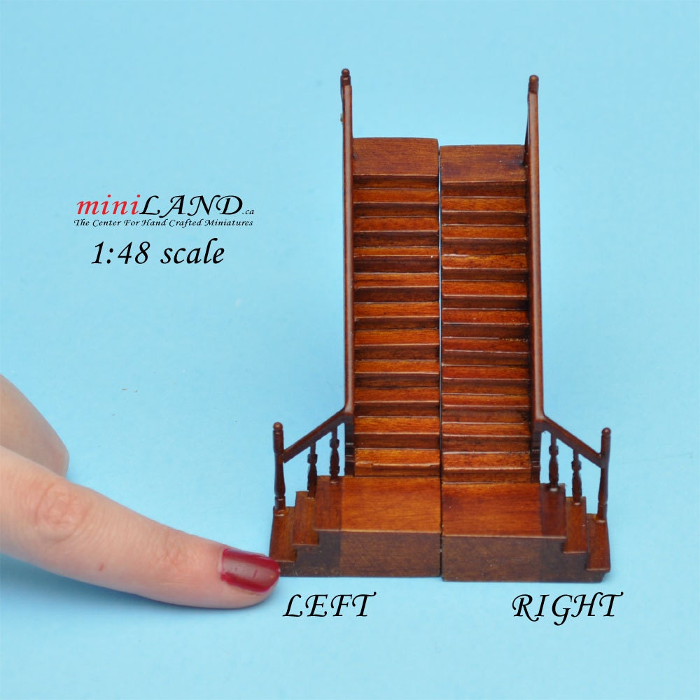 1:48 1/4" quarter scale Left staircase Top quality walnut dollhouse miniature Q8801L WN