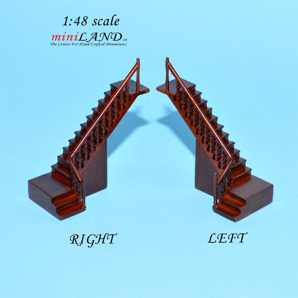1:48 1/4" quarter scale Left staircase Top quality walnut dollhouse miniature Q8801L WN