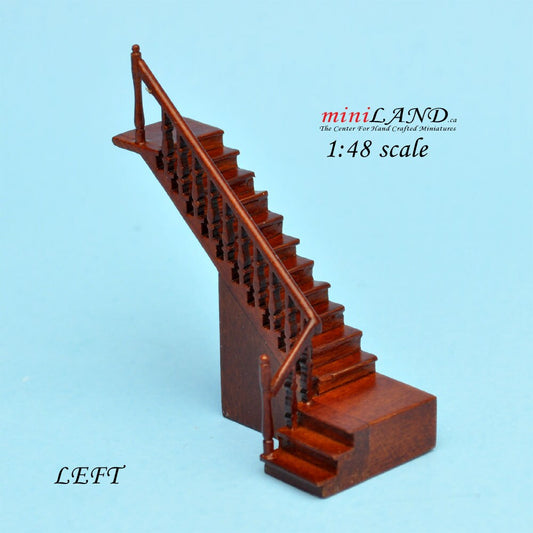 1:48 1/4" quarter scale Left staircase Top quality walnut dollhouse miniature Q8801L WN