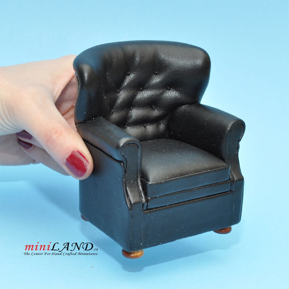English Armchair for dollhouse miniature 1:12 scale BLACK living room chair