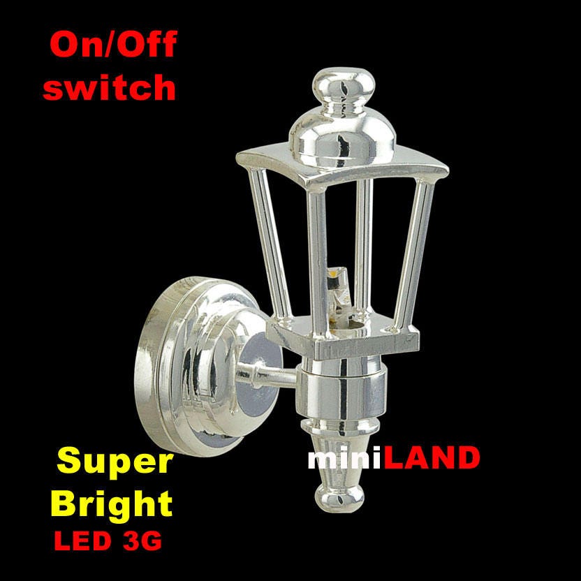 Silver modern Carriage Lamp Sconce Super bright LED light with On/off switch for 1:12 dollhouse miniature FA052022