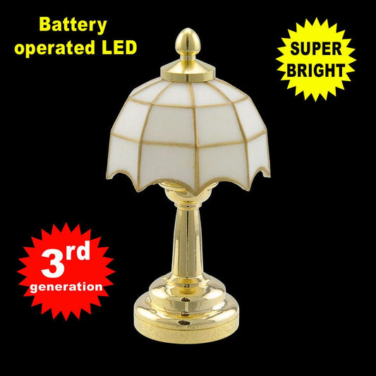 Brass round white Tiffany lamp LED Super bright with On/off switch for Dollhouse miniature 1:12 scale