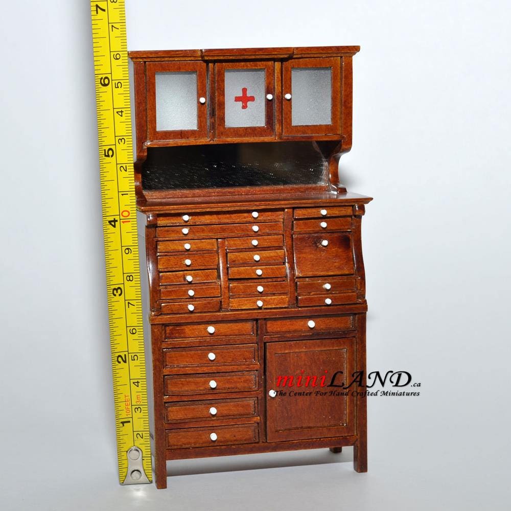 Medical doctor dentist cabinet Fine Quality walnut shelves dollhouse miniature 1:12 scale