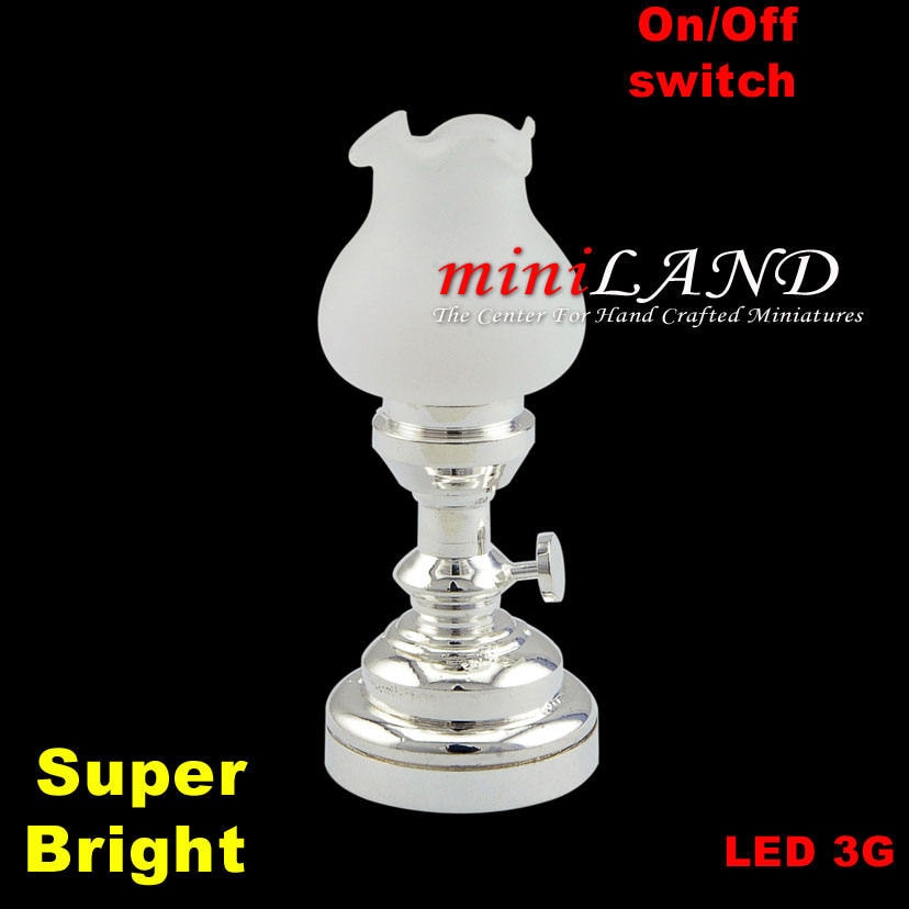 Silver tulip table Lamp LED Super bright with On/off switch for 1:12 dollhouse miniature