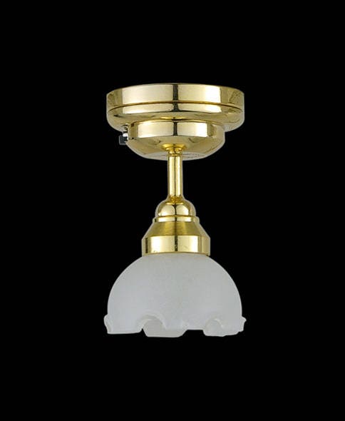 Brass wide Frost Tulip Ceiling Lamp LED Super bright with On/off switch for dollhouse miniature 1:12 scale