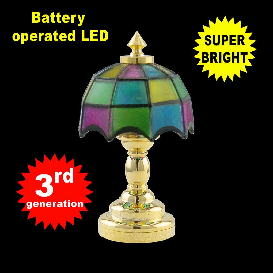 Brass round Tiffany lamp LED Super bright with On/off switch for Dollhouse miniature 1:12 scale
