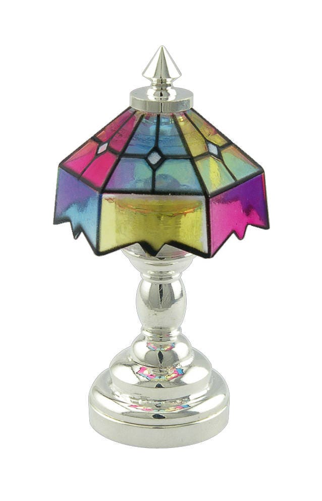 Lampe Tiffany LED ARGENT colorée Super lumineuse avec interrupteur marche/arrêt pour maison de poupée miniature échelle 1:12 colorée