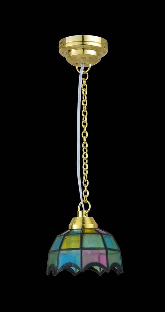 Farbige Tiffany-Hängelampe, LED, superhell, mit Ein-/Ausschalter für Puppenhaus-Miniatur im Maßstab 1:12