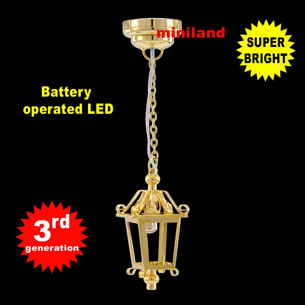 Lantern hanging lamp BRASS LED Super bright with On/off switch for 1:12 dollhouse miniature