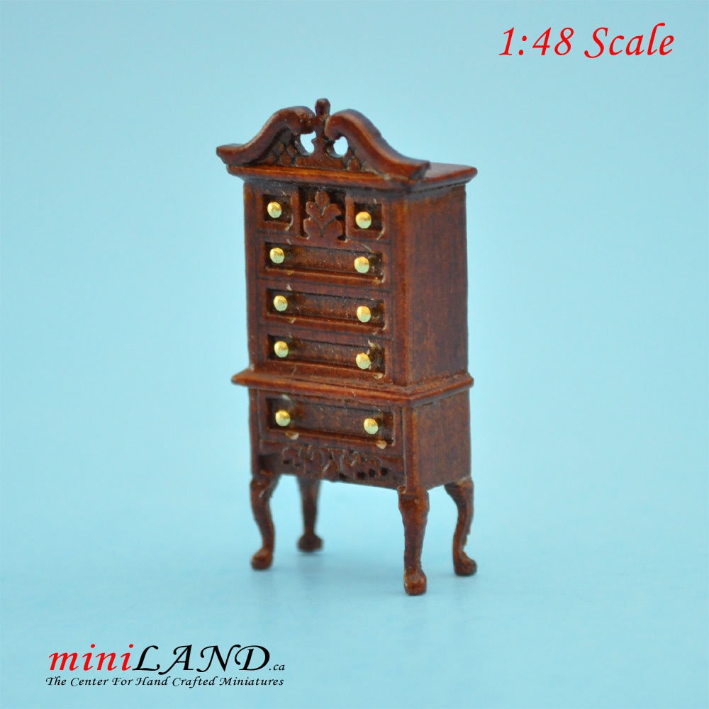 1:48 1/4" quarter scale Highboy chest of drawers Top quality walnut for dollhouse miniature