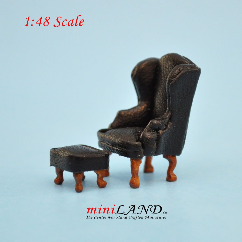 1:48 1/4" quarter scale Queen Ann armchair and stool set 2pcs Top quality Black Q2315 BK