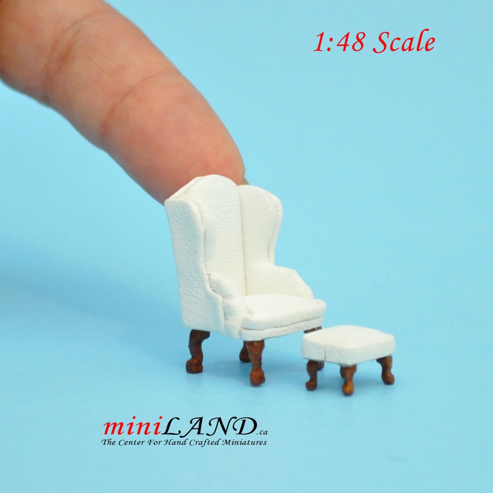 1:48 1/4" quarter scale Queen Ann armchair and stool set 2pcs Top quality White Q2315 WH