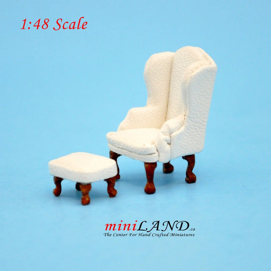 1:48 1/4" quarter scale Queen Ann armchair and stool set 2pcs Top quality White Q2315 WH