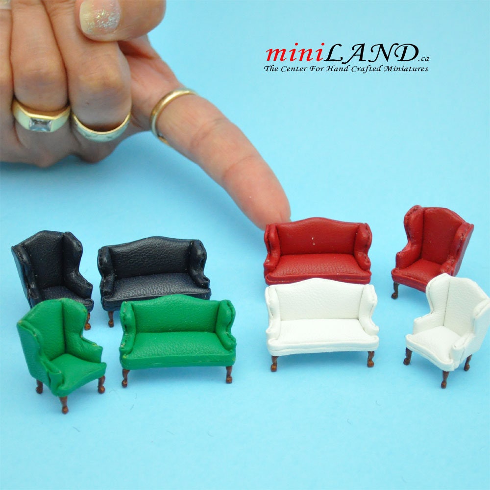 1:48 1/4" quarter scale Queen Ann armchair and stool set 2pcs Top quality White Q2315 WH