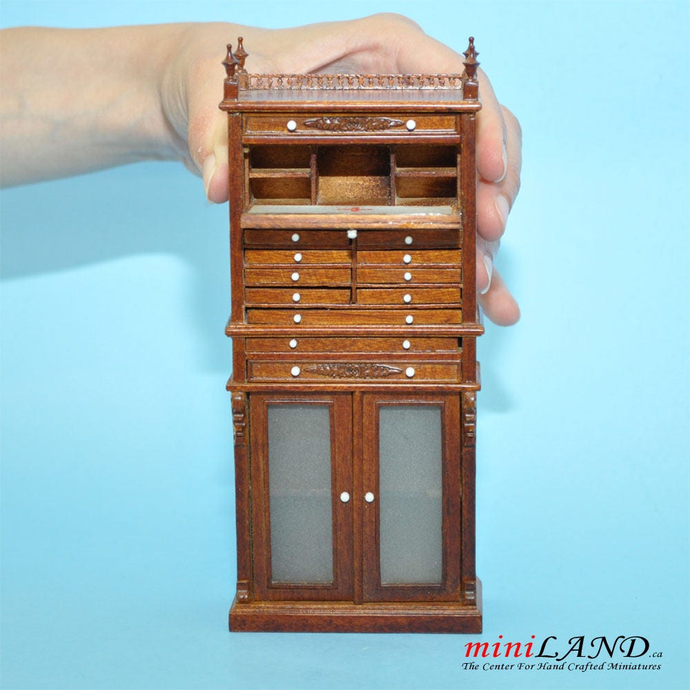 Medical doctor dentist cabinet Fine Quality walnut shelves dollhouse miniature 1:12 scale Y3315 WN