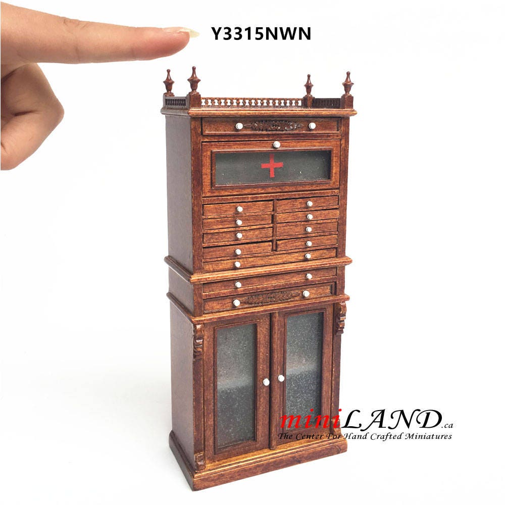 Medical doctor dentist cabinet Fine Quality walnut shelves dollhouse miniature 1:12 scale Y3315 WN
