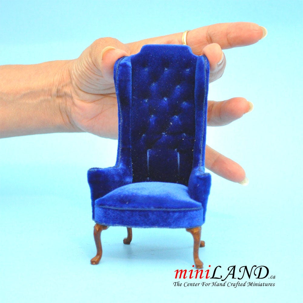 Luxurious Elegant Quality Tall Wingback Chair Royal Blue Velvet for dollhouse miniature 1:12 scale V4047 WN BL