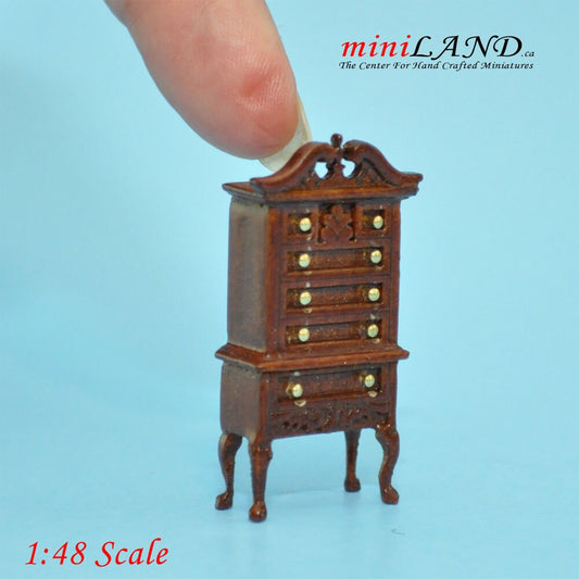 1:48 1/4" quarter scale Highboy chest of drawers Top quality walnut for dollhouse miniature