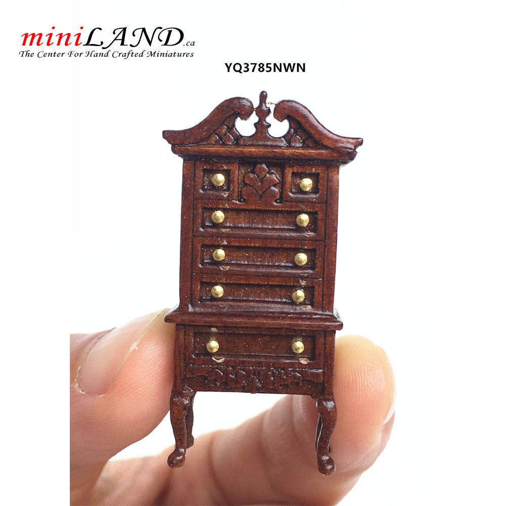 1:48 1/4" quarter scale Highboy chest of drawers Top quality walnut for dollhouse miniature