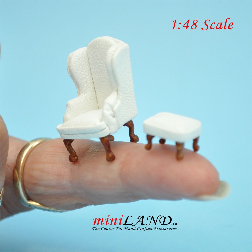 1:48 1/4" quarter scale Queen Ann armchair and stool set 2pcs Top quality White Q2315 WH