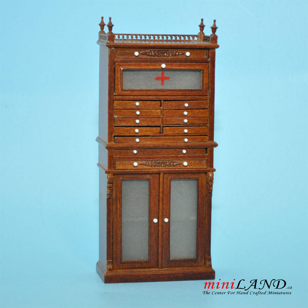Medical doctor dentist cabinet Fine Quality walnut shelves dollhouse miniature 1:12 scale Y3315 WN