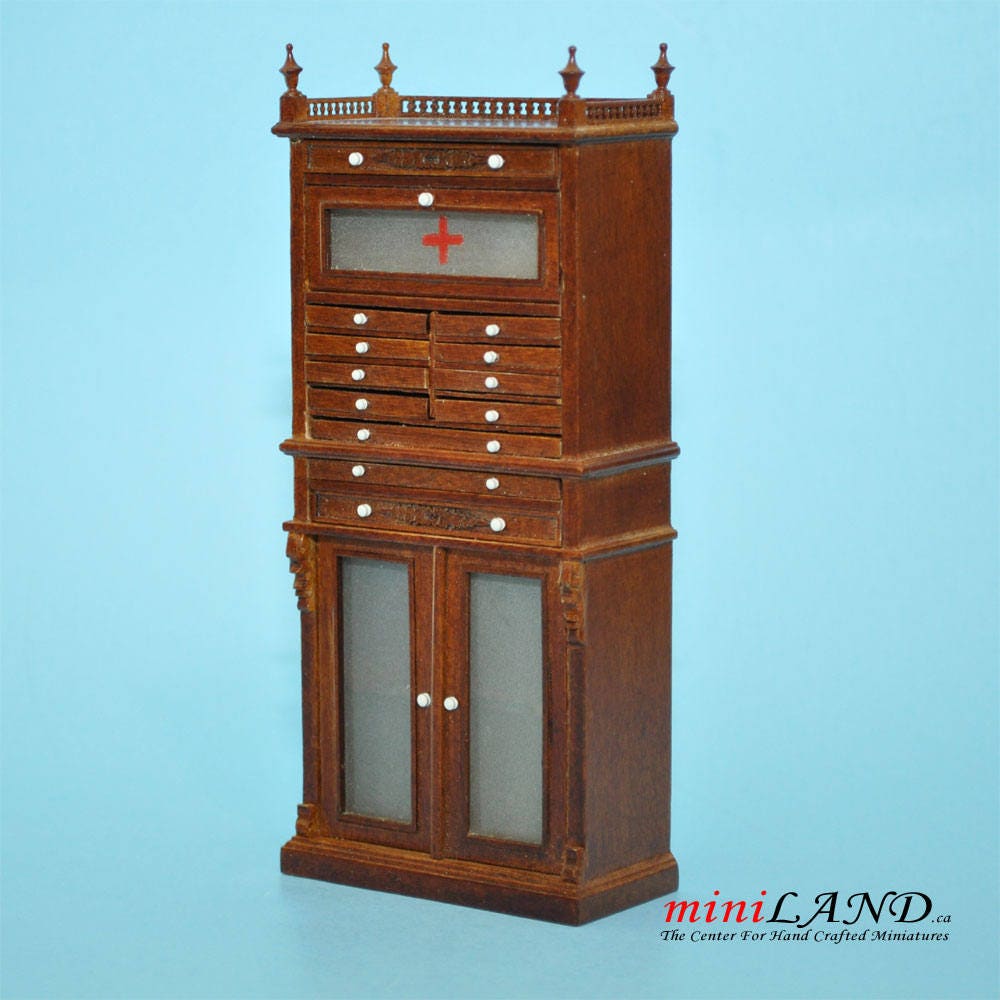 Medical doctor dentist cabinet Fine Quality walnut shelves dollhouse miniature 1:12 scale Y3315 WN