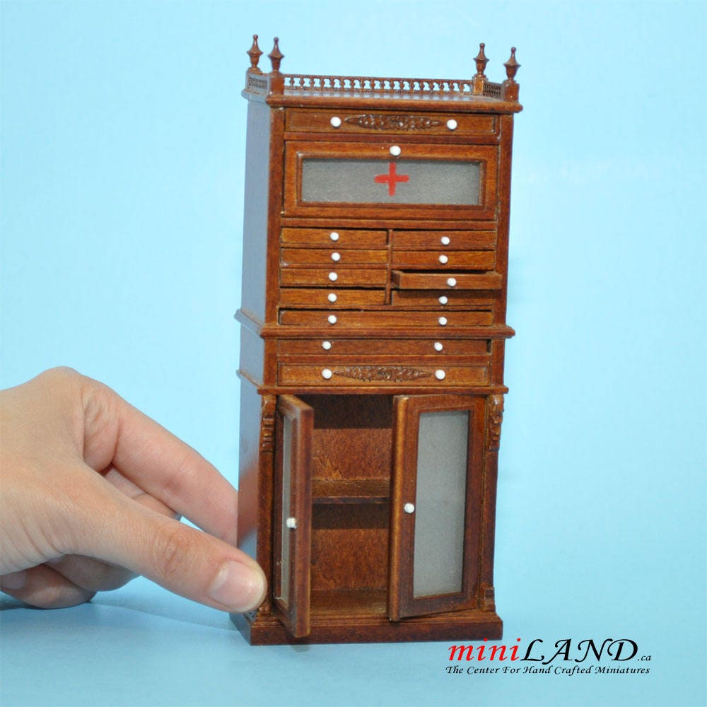Medical doctor dentist cabinet Fine Quality walnut shelves dollhouse miniature 1:12 scale Y3315 WN
